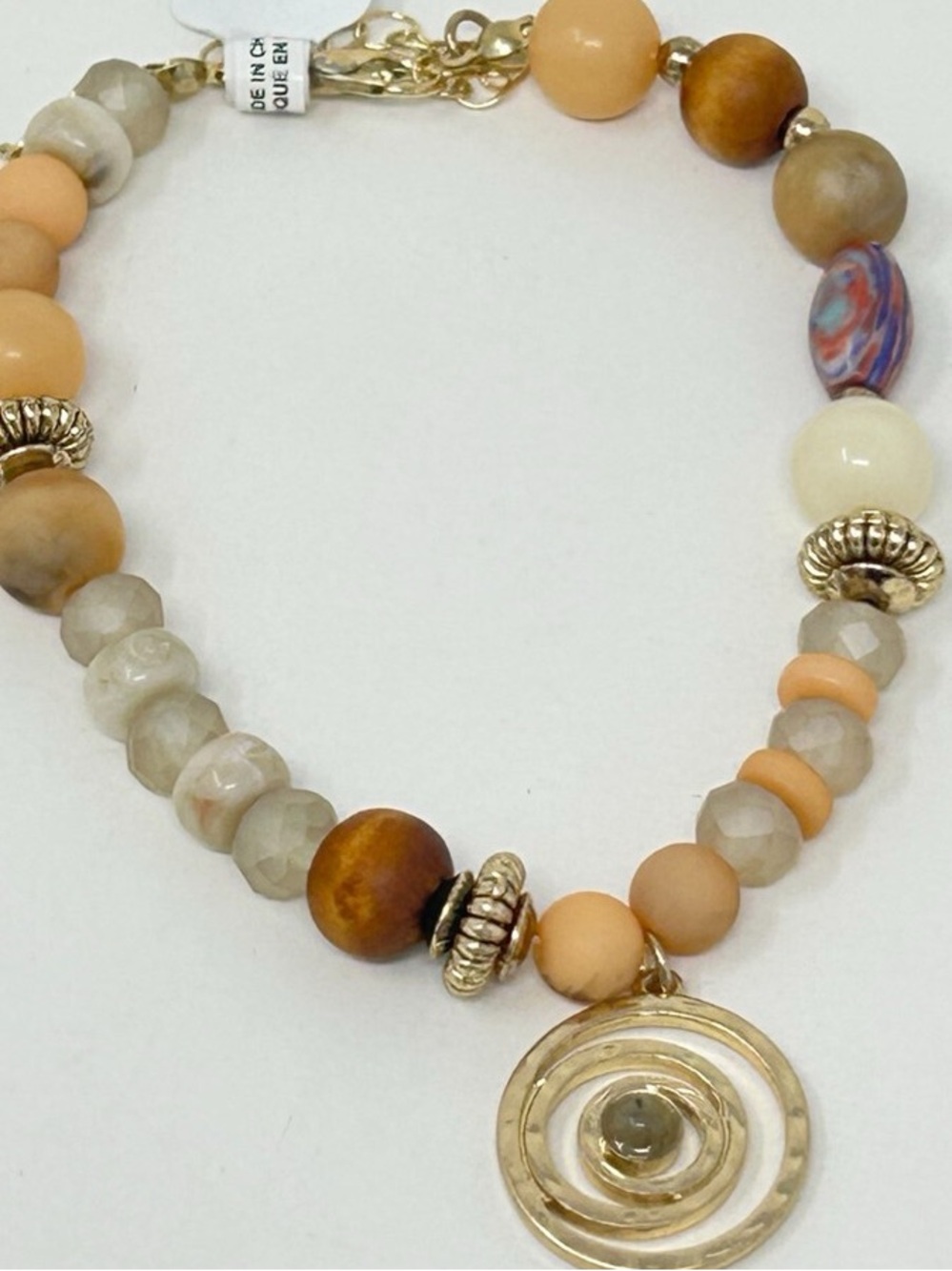 New🌟Free People-Neutral Beige and Cream Beaded Bracelet with Pendant